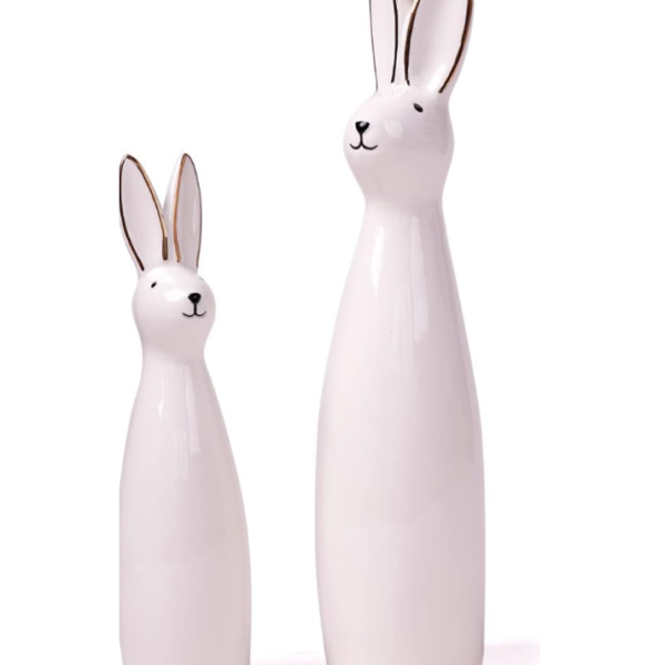 Minimalist Ceramic Rabbit Pair with Gold Painted Edges