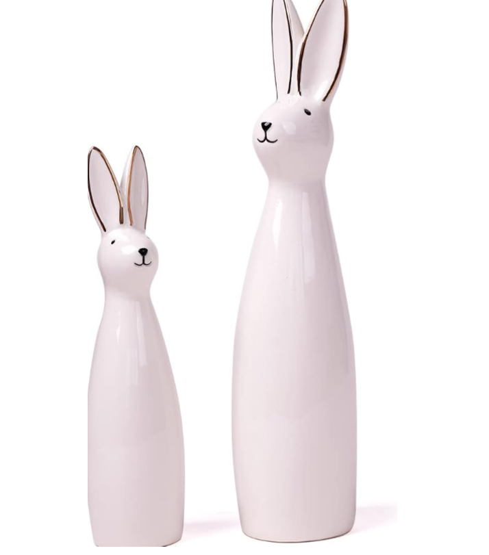 Minimalist Ceramic Rabbit Pair with Gold Painted Edges