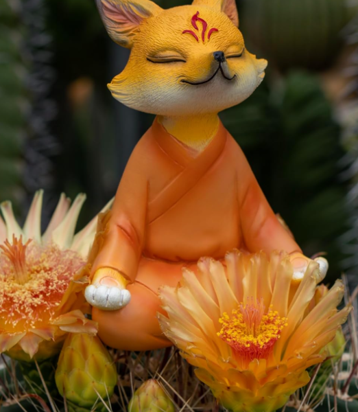 Zen Style Meditating Fox Resin Desktop Ornament
